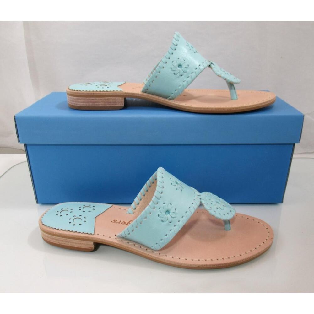 Jack Rogers Jacks Flat Thong Sandals Signature Leather Turquoise Size 7 - Picture 3 of 7
